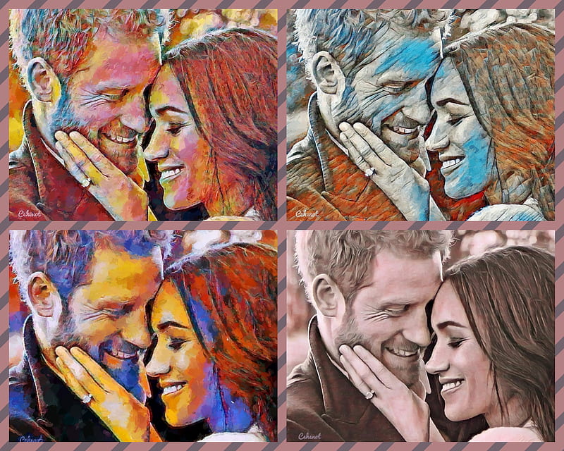 Meghan and Harry, art, royal wedding, Meghan Markle, collage, by cehenot, cehenot, painting, pictura, HD wallpaper