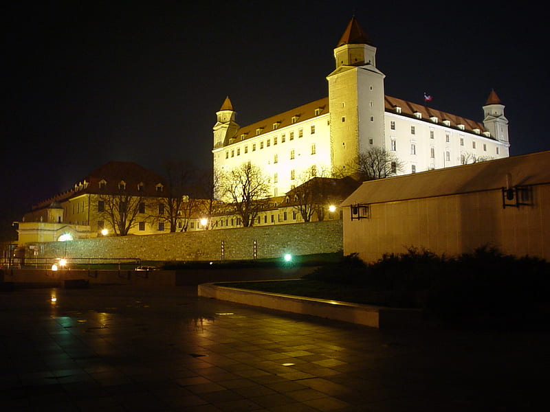Bratislava castle, architecture, slovak castle, slovakia, bratislava, castle, lights, night, HD wallpaper
