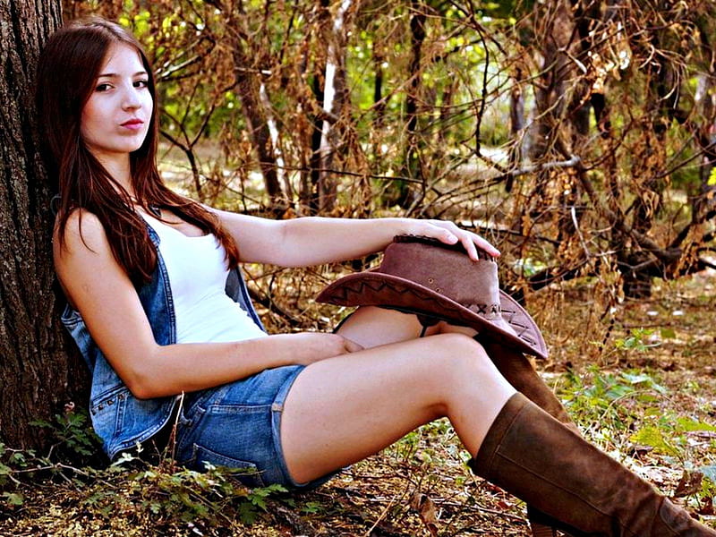 Cowgirl ~ Simona Model Trees Cowgirl Brunette Hd Wallpaper Peakpx