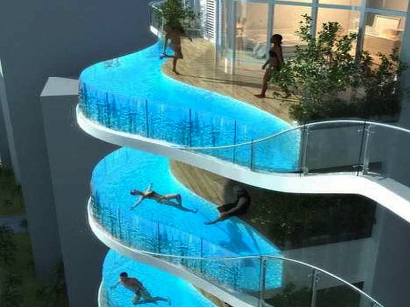 Modern Apartments with Suspended Pools, modern, suspend, swim, awesome, pool, apartment, condo, luxury, HD wallpaper