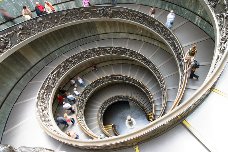 Musei Vaticani, museum, staircase, arhitecture, vatican, HD wallpaper