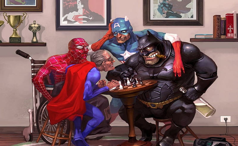 superhero retirement home, spiderman, batman, captain america, superman, HD wallpaper