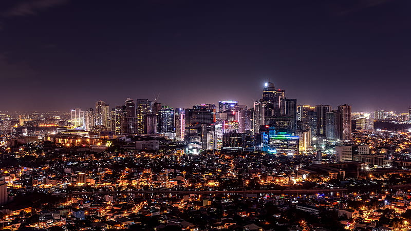 Night city, aerial view, buildings, lights, dark, night, HD wallpaper |  Peakpx