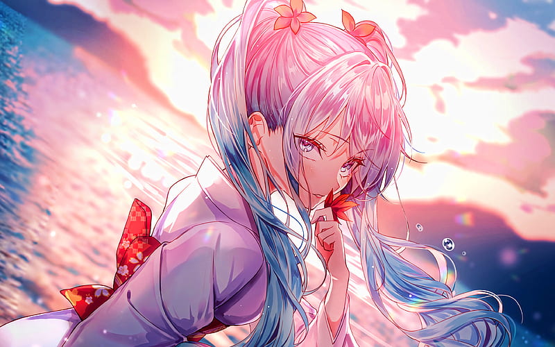 Hatsune Miku, sunset Vocaloid characters, manga, sea, Vocaloid, Hatsune Miku Vocaloid, HD wallpaper