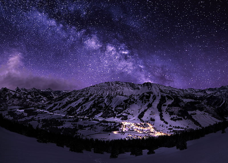 Stars Night Galaxy, stars, galaxy, night, nature, purple, HD wallpaper
