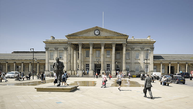 Huddersfield Train Station, Building, Statue, Train Station, Huddersfield, HD wallpaper