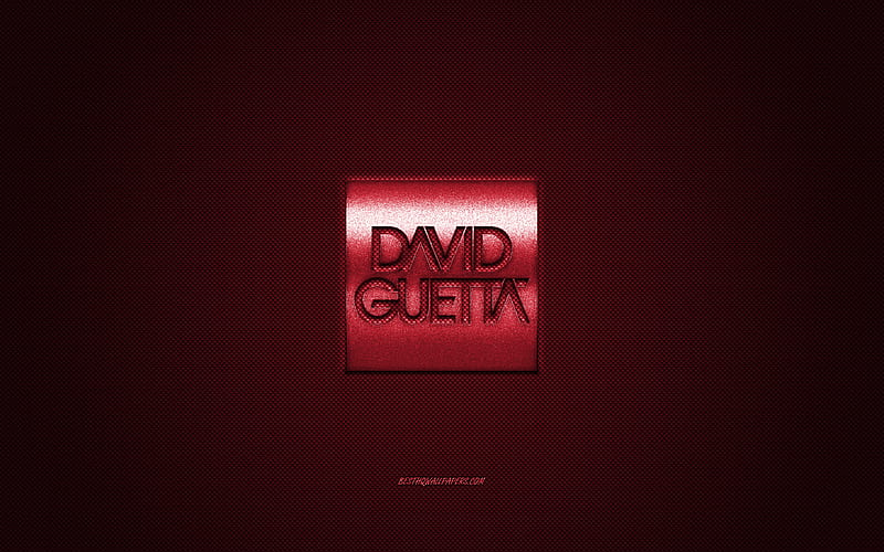 David Guetta logo, red shiny logo, David Guetta metal emblem, French DJ, David Pierre Guetta, red carbon fiber texture, David Guetta, brands, creative art, HD wallpaper