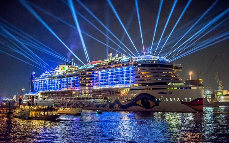MS AIDAprima, cruise ships, Germany, pier, Hamburg, HD wallpaper