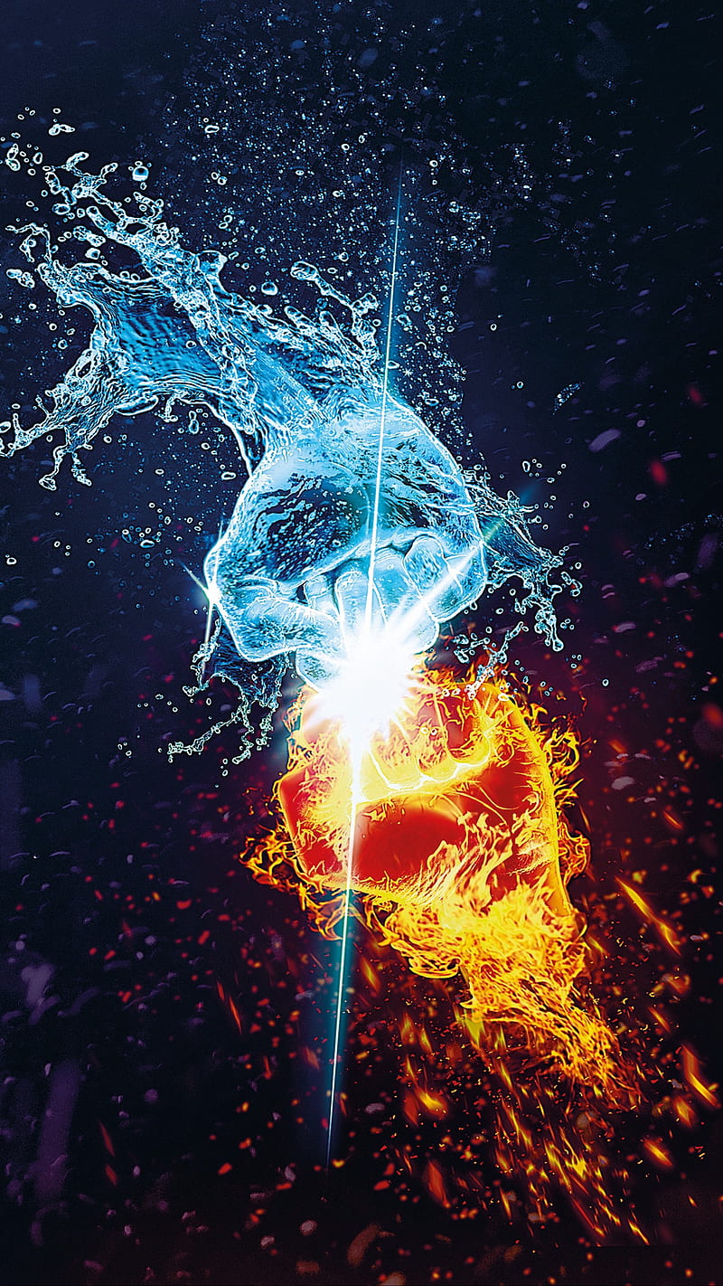 Fight, water, fire, hands, box, abstract, nature, HD phone wallpaper