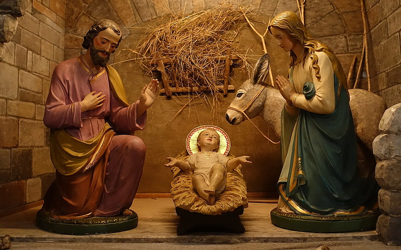 Nativity Scene, Mary, Jesus, sculptures, Baby, Joseph, Nativity, manger, HD  wallpaper | Peakpx