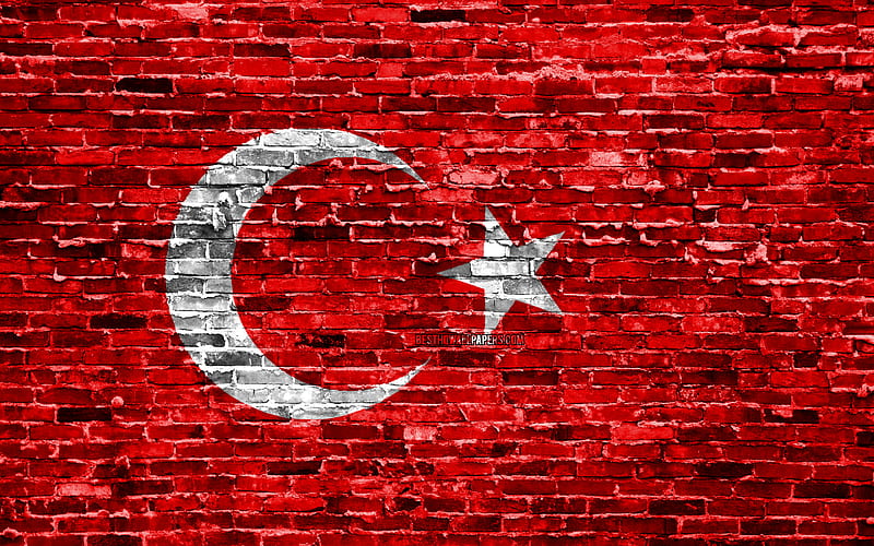 turk bayragi, bricks texture, Europe, national symbols, Flag of Turkey, brickwall, Turkey 3D flag, European countries, Turkey, HD wallpaper