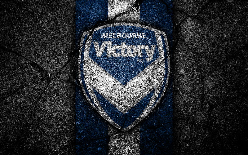 Melbourne Victory FC, grunge, soccer, A-League, football club, Australia, black stone, Melbourne Victory, logo, asphalt texture, FC Melbourne Victory, HD wallpaper