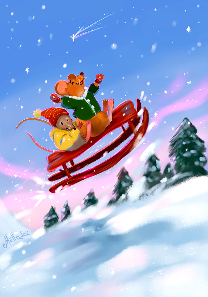 mouses, snow, sled, winter, HD phone wallpaper