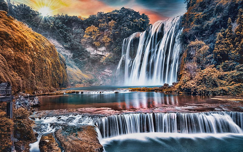 Huangguoshu Waterfall, autumn, beautiful nature, Zhenning, Anshun, Guizhou, China, Asia, HD wallpaper