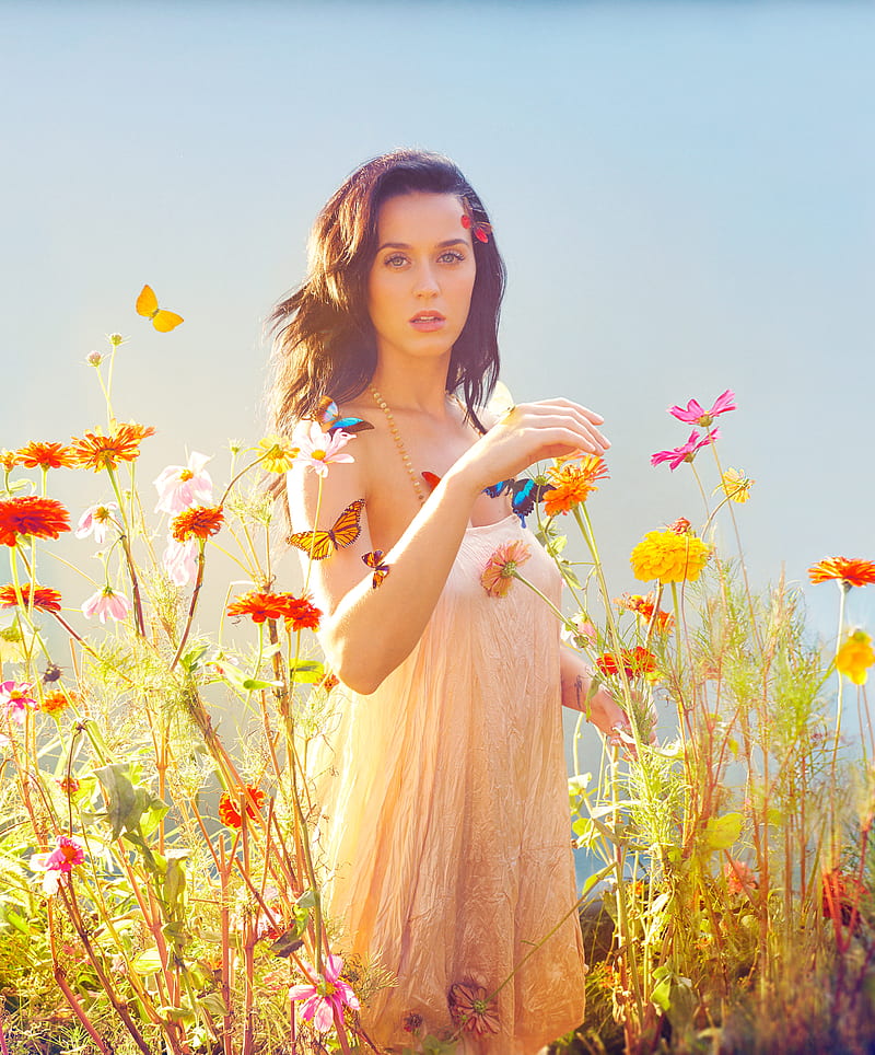 Katy Perry, singer, brunette, women outdoors, no bra, HD phone wallpaper