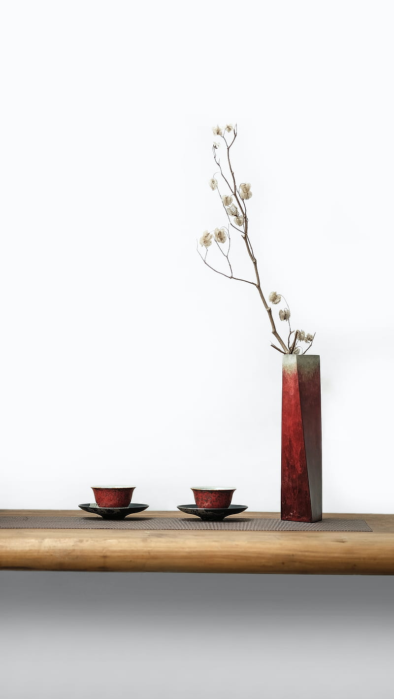 vase, branch, cups, white, aesthetics, HD phone wallpaper