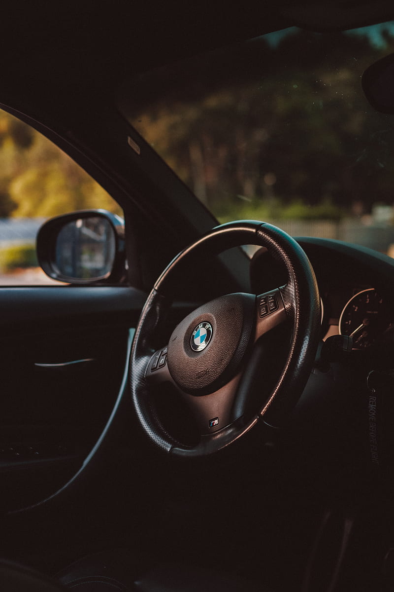 bmw, car, steering wheel, black, HD phone wallpaper