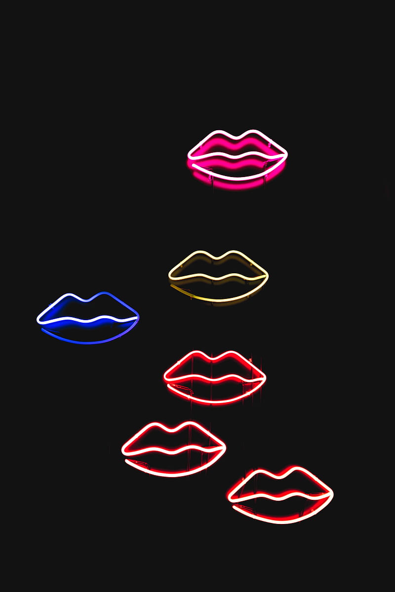 lips, neon, colorful, glow, dark, HD phone wallpaper