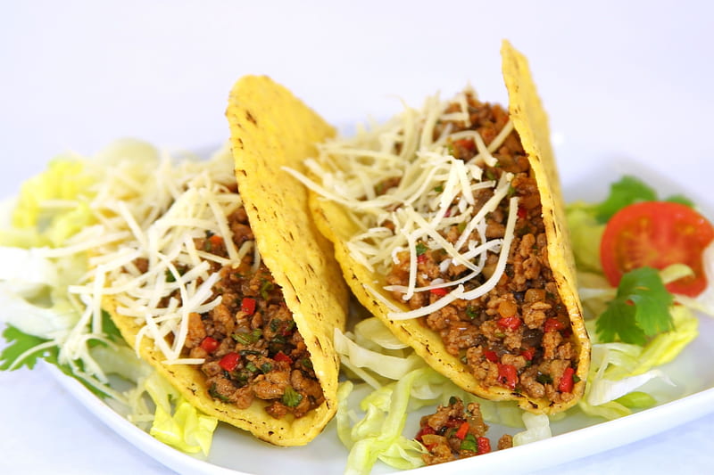 Delicious Tacos, tacos, delicious, food, cheese, meat, vegetables, HD wallpaper
