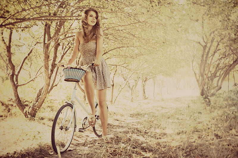 ▓ Bike▓, spring day, bicycle, woman, HD wallpaper