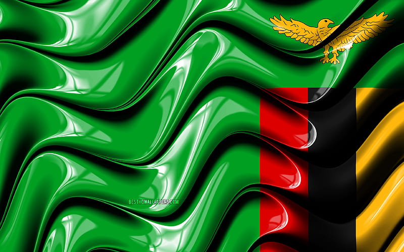 Zambian flag Africa, national symbols, Flag of Zambia, 3D art, Zambia, African countries, Zambia 3D flag, HD wallpaper