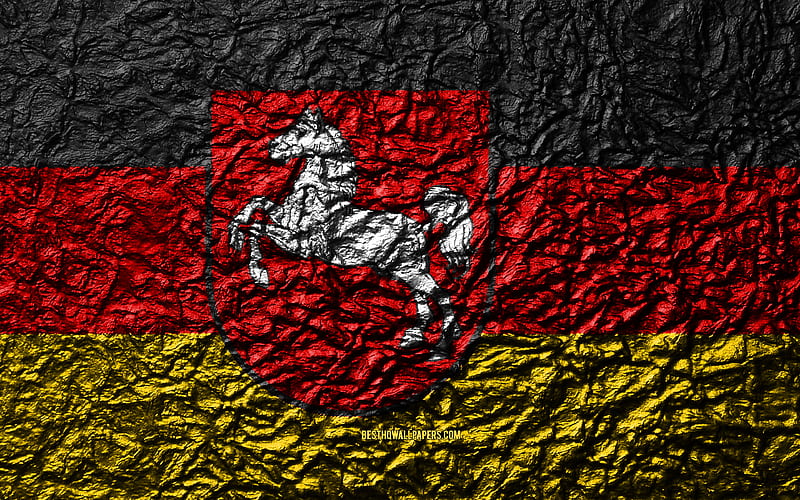 Flag of Lower Saxony stone texture, waves texture, Lower Saxony flag, German state, Lower Saxony, Germany, stone background, administrative districts, States of Germany, HD wallpaper