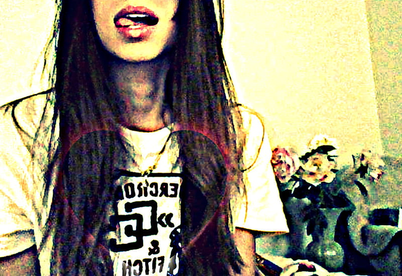 Gloss, female, abercrombie, lips, tongue, lipgloss, girl, heart, flowers, HD wallpaper
