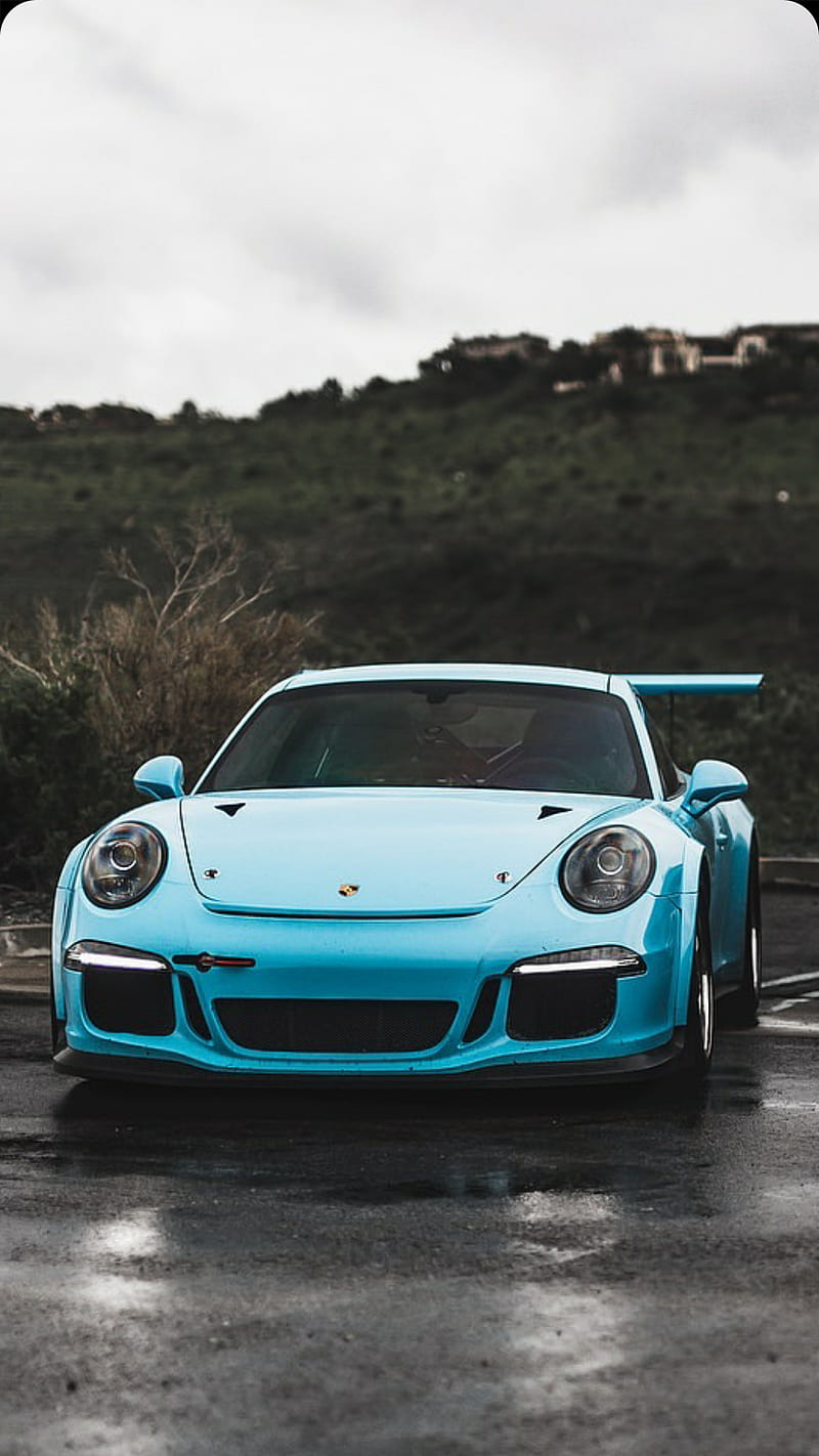 Baby Blue Porsche , car, supercar, sports, america, new, rain, HD phone wallpaper