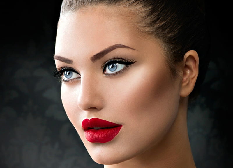 Beauty, red, girl, model, face, lips, woman, blue eyes, anna subbotina, HD wallpaper