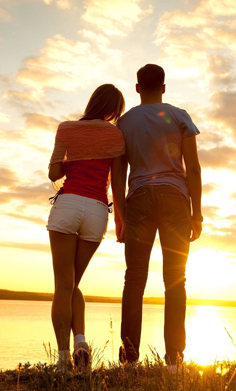 Romance, couple, love, sunset, together, HD phone wallpaper