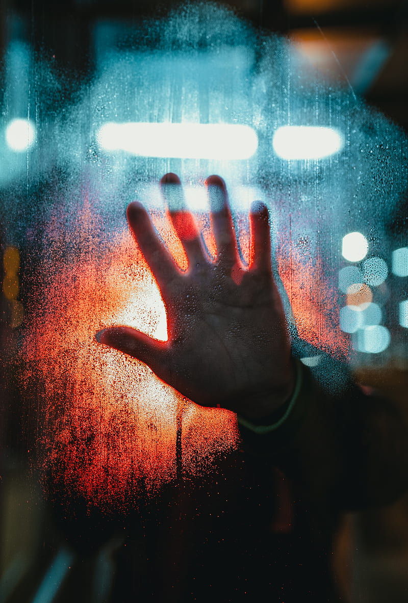 hand, glass, drops, neon, glare, HD phone wallpaper