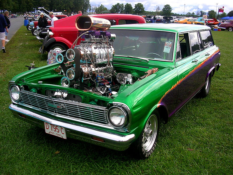 1965 Chevy Nova Wagon With Two Blowers.......WOW!, carros, hot rods, HD wallpaper
