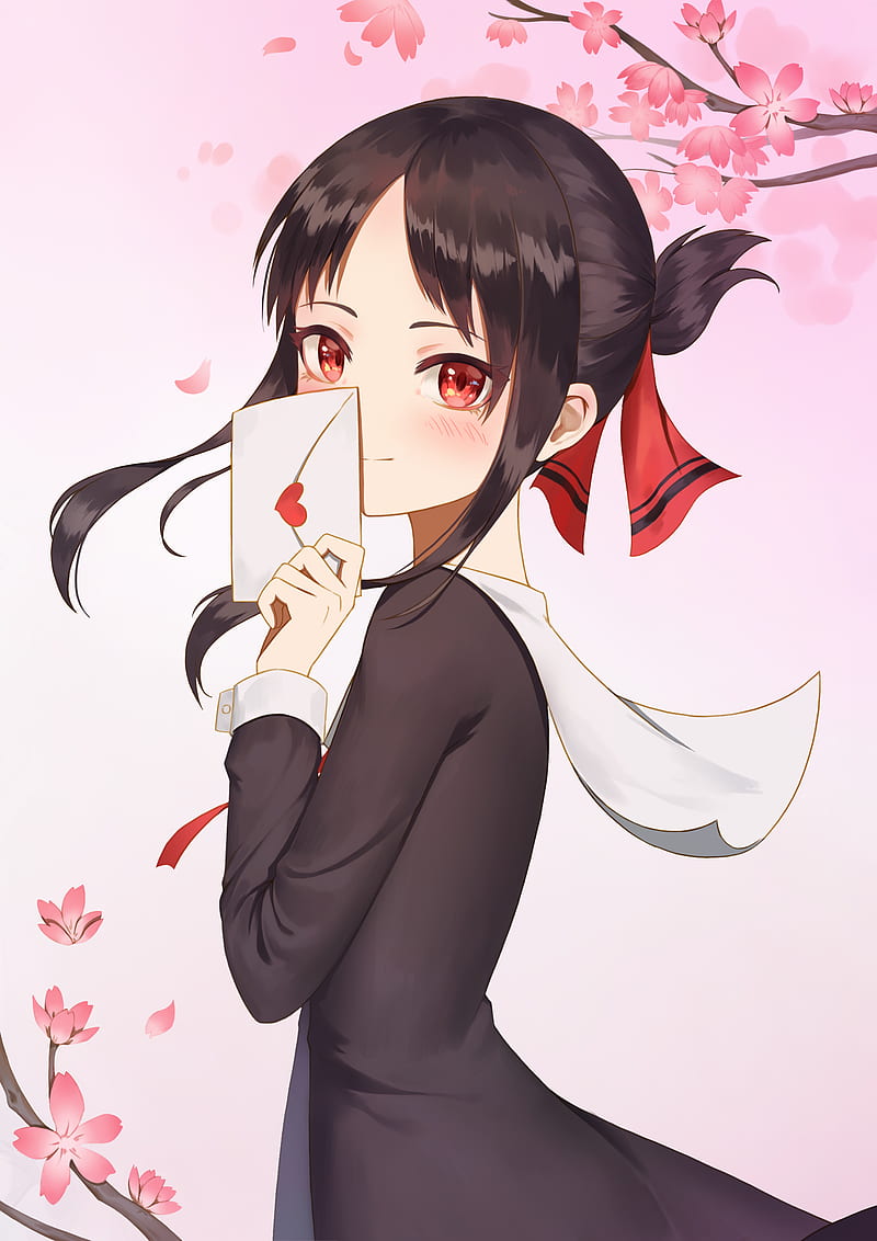 anime girls, anime, Kaguya-Sama: Love is War, Kaguya Shinomiya, letter, cherry blossom, Moonofmonster, HD phone wallpaper