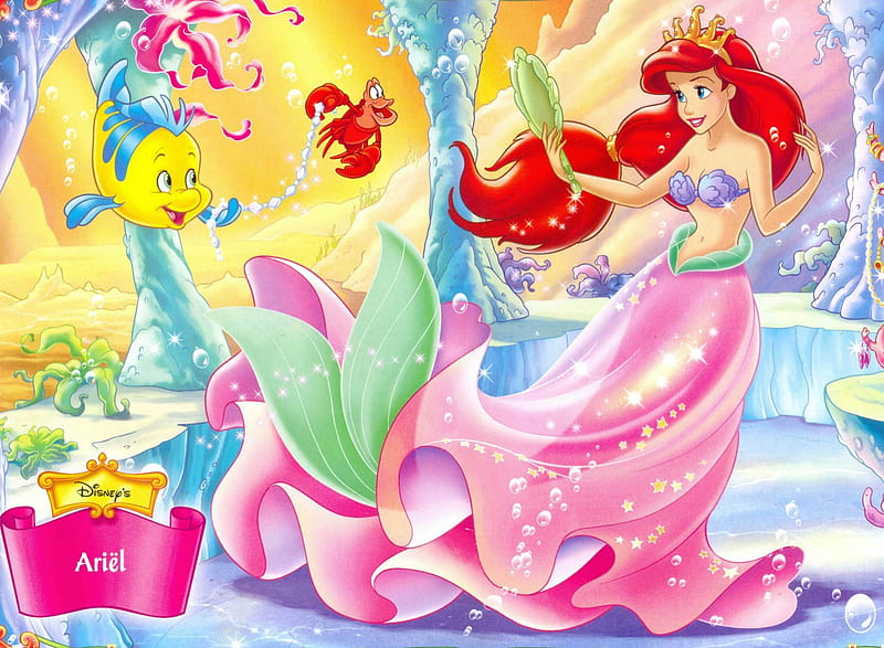Ariel, Disney, The Little Mermaid, Cartoon, Flounder, HD wallpaper