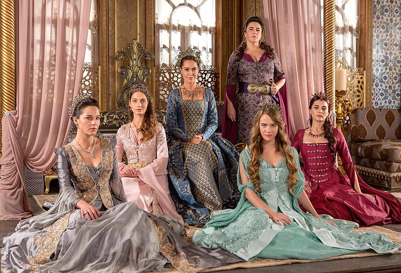 Muhtesem Yuzyil: Kosem (2015– ), red, sultan, Anastasia Tsilimpiou, woman, kosem, girl, actress, tv series, turkish, pink, blue, HD wallpaper
