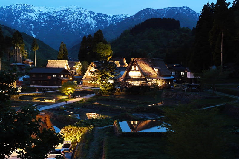 Gokoyama Village, japan, house, gokoyama, japanese, oriental, village, fields, scenery, HD wallpaper