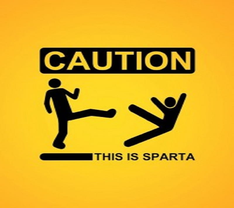 This Is Sparta, caution, funny, kick, HD wallpaper