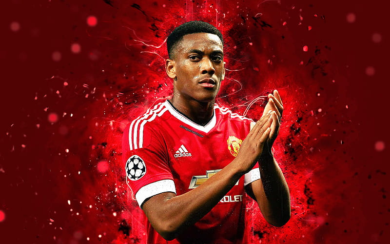 Anthony Martial, abstract art, football stars, Manchester United, soccer, Martial, Premier League, Man United, footballers, neon lights, Manchester United FC, HD wallpaper
