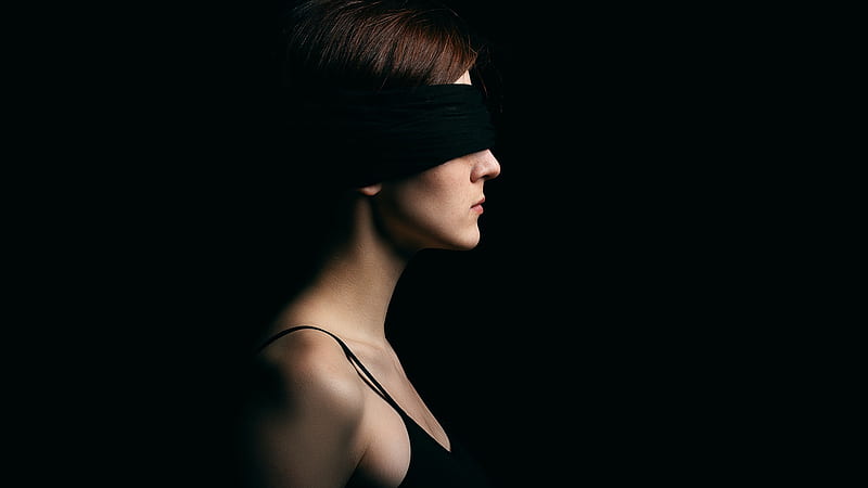 Girl's Eye Is Covering With Black Cloth In Black Background Wearing Black Dress Depression, HD wallpaper