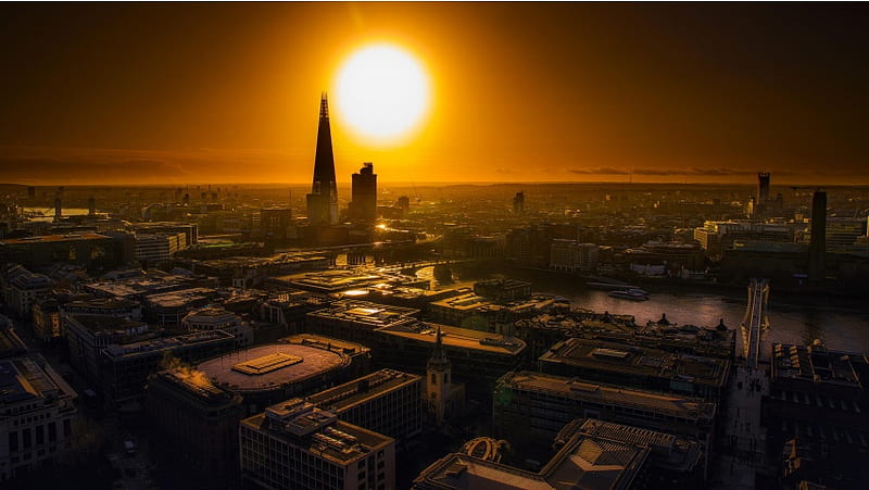 Sunrise London City Buildings Roofs, HD wallpaper