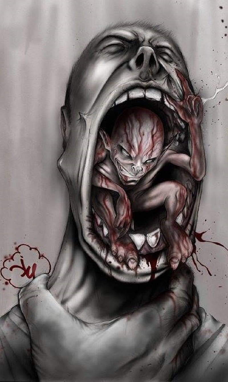 Scary Head, black, dark, horror, red, scary, skull, HD phone wallpaper