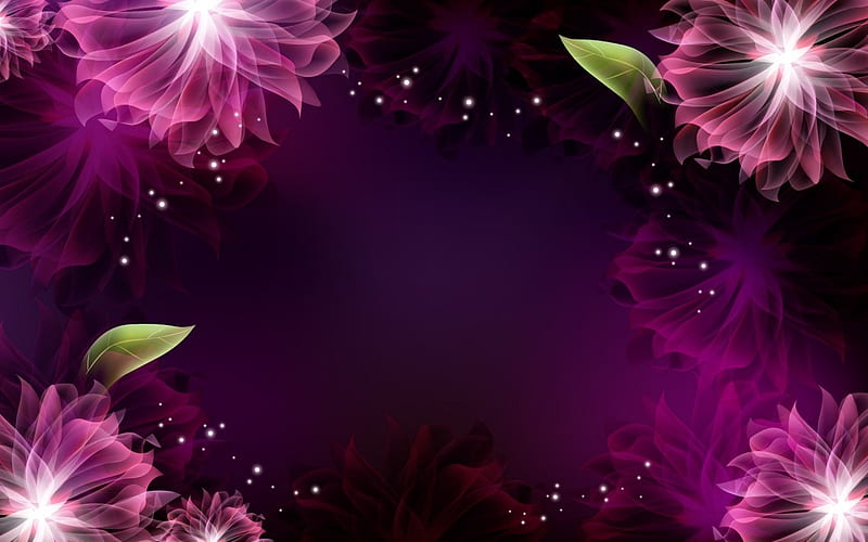 UNIVERSE LOOK ALIKE, leaves, purple, green, flowers, pink, HD wallpaper