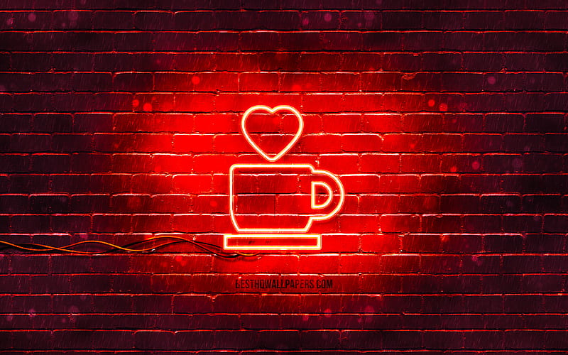Love Coffee neon icon red background, neon symbols, Love Coffee, neon icons, Love Coffee sign, food signs, Love Coffee icon, food icons, HD wallpaper