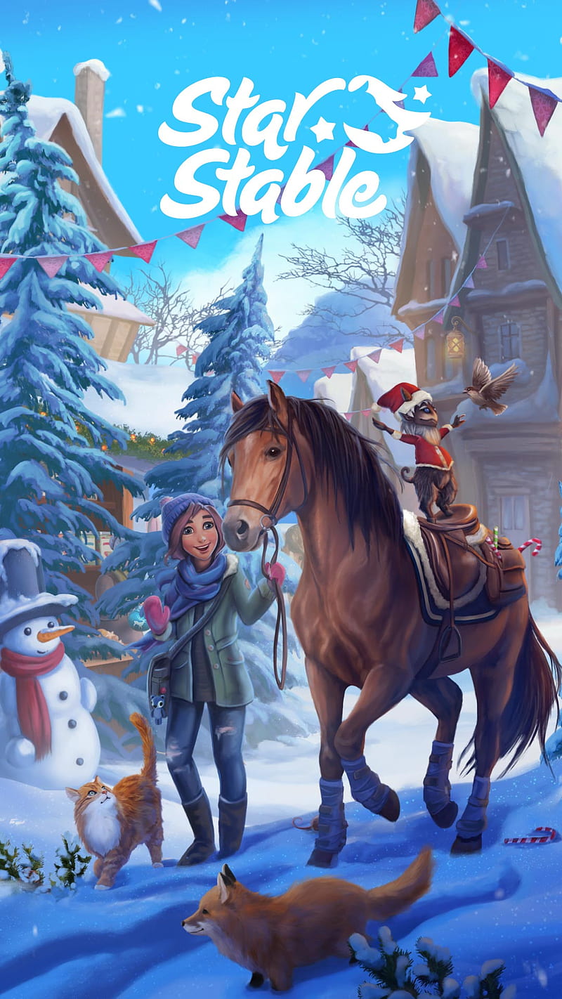 SSO winter , christmas, cozy, happy holidays, snow, snowman, star stable, star stable friends, star stable horses, HD phone wallpaper
