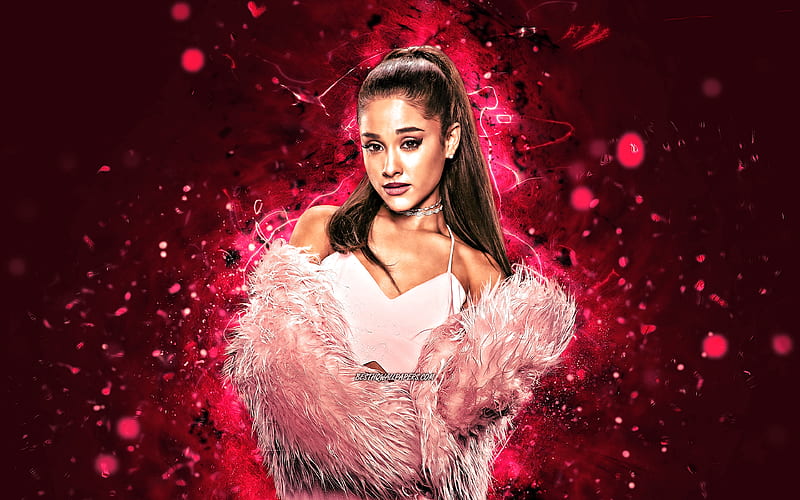 Ariana Grande, american celebrity, pink neon lights, Ariana Grande-Butera, fan art, american singer, superstars, Ariana Grande, HD wallpaper