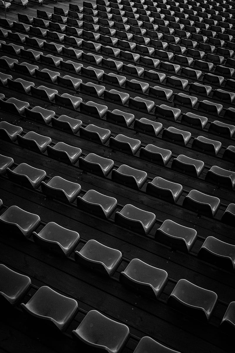 tribune, seats, black and white, bw, HD phone wallpaper