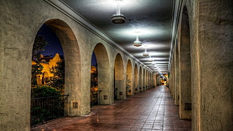 Venetian hallway r, pillars, arches, marble floor, hallway, r, HD