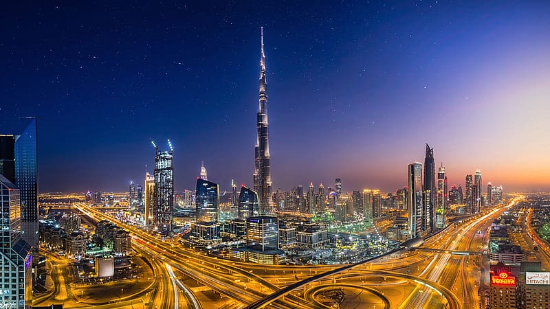 Cities, Night, City, Dubai, Megapolis, United Arab Emirates, Burj Khalifa, HD wallpaper