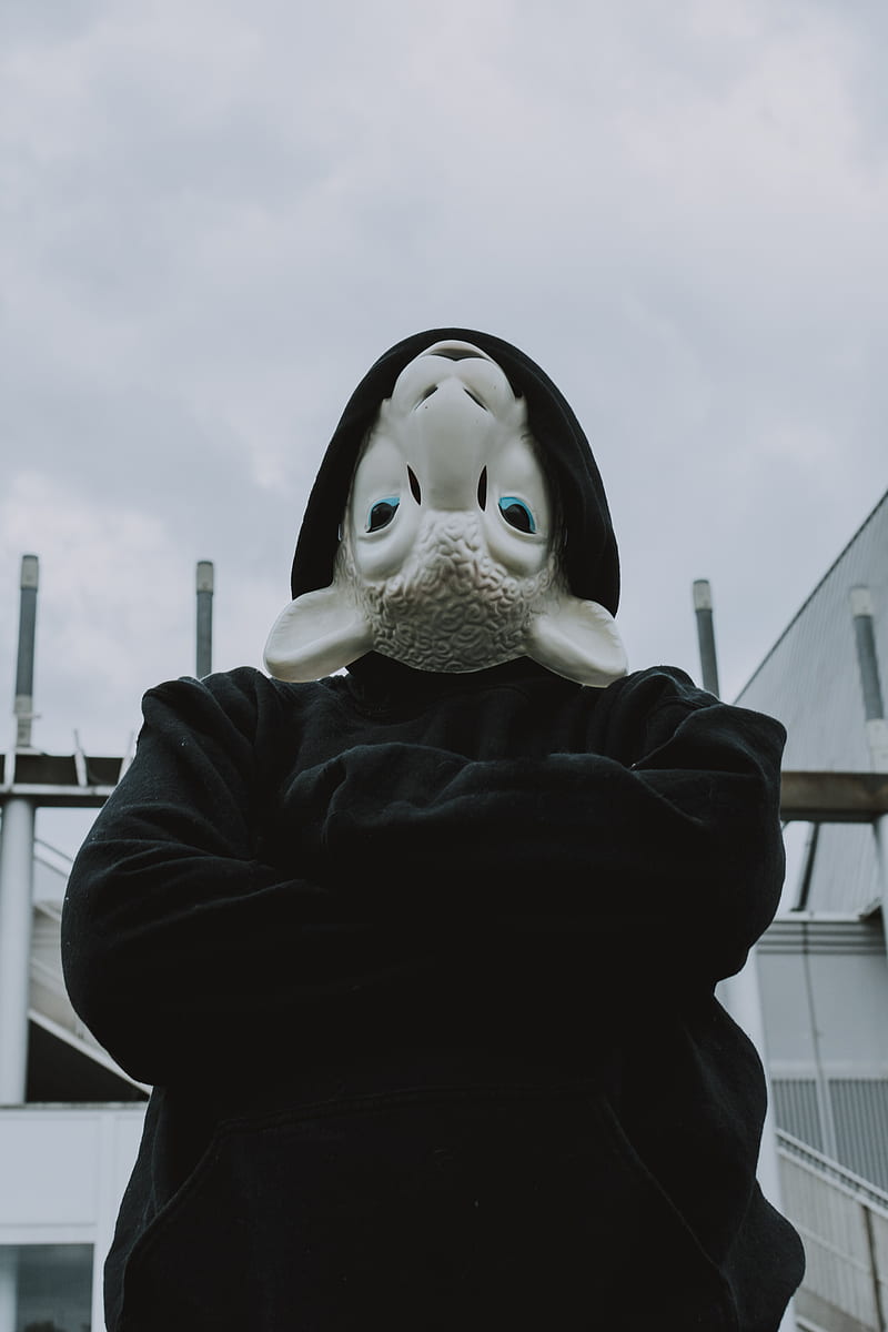 mask, sheep, hood, hoodie, black, HD phone wallpaper