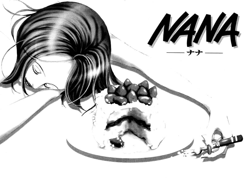 Nana, monochrome, sexy, cute, short hair, girl, anime, strawberry cake, black hair, HD wallpaper